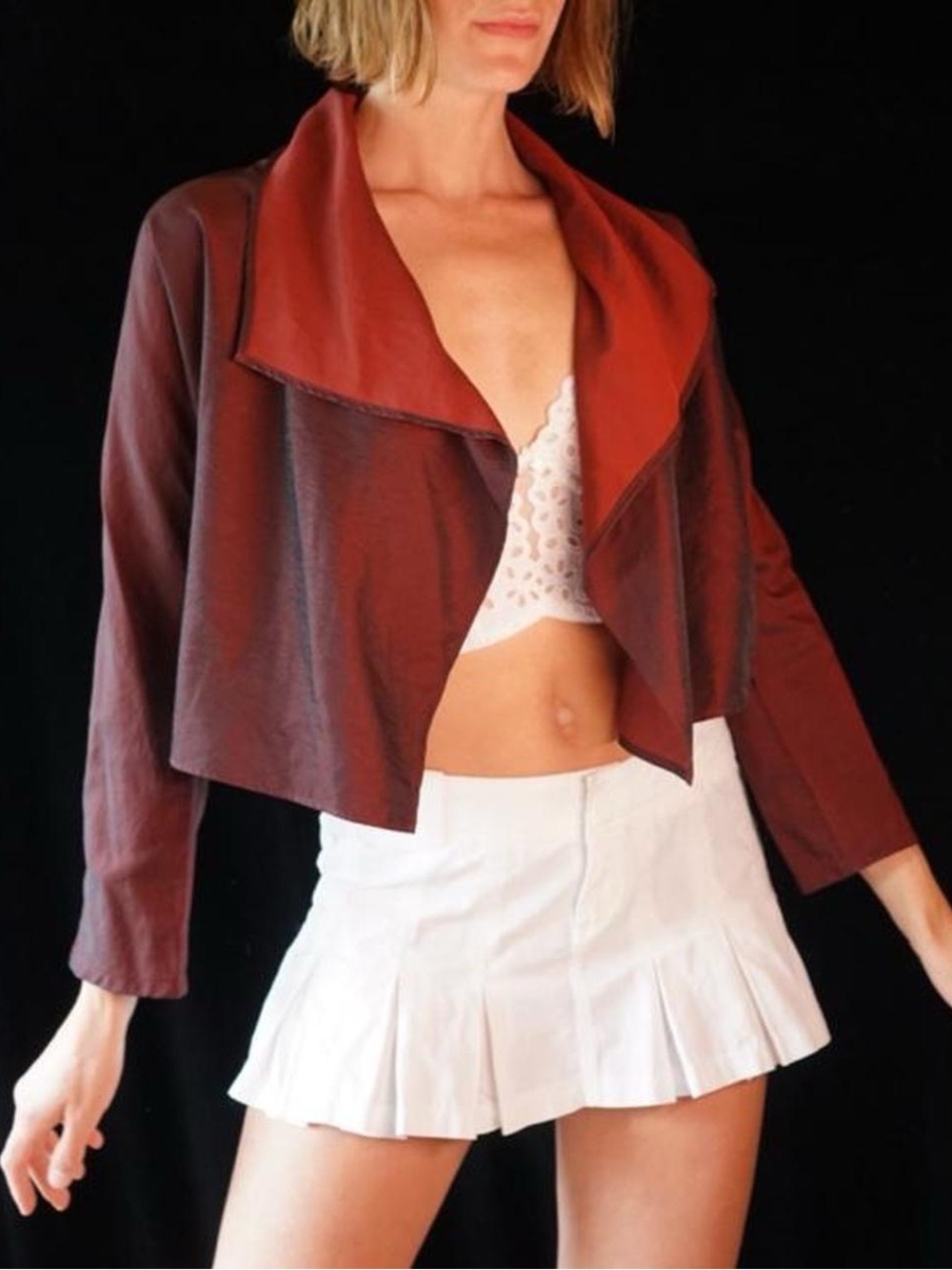 Women’s Red Draped Open-Front Jacket